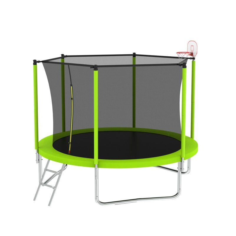 10FT Green Trampoline for Kids Outdoor Play With Basketball Hoop - MERSCO SPORTS