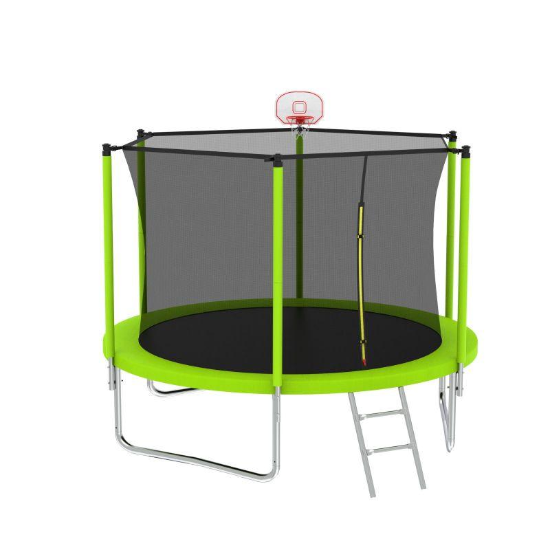 10FT Green Trampoline for Kids Outdoor Play With Basketball Hoop - MERSCO SPORTS