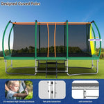 10X16FT Green Rectangle Trampoline with Basketball Hoop for Backyard - MERSCO SPORTS