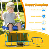 Mersco 10x16FT 4-in-1 Trampoline with Swing Set ,Enclosure Net, Recreational Trampoline, Outdoor Kids and Adults Trampoline for Backyard, Beach, Birthday Gifts ,Green