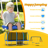 Mersco 10x16FT 4-in-1 Trampoline with Swing Set , Enclosure Net, Recreational Trampoline, Outdoor Kids and Adults Trampoline for Backyard, Beach, Birthday Gifts ,Blue