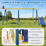 MERSCO 6 in 1 Backyard Swing Set for Kids with Basketball Hoop, Seesaw, Slide & 3 Adjustable Swings - 630lbs Capacity Heavy Duty Metal Outdoor Playground Set