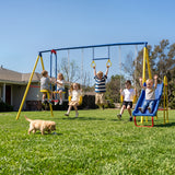 MERSCO 5-in-1 Backyard Swing Set with Slide - Blue & Yellow