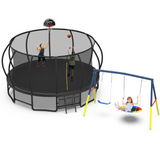 Mersco 16FT Heavy Duty Trampoline with Enclosure Net & Swing Set Outdoor Big Trampoline for Backyard, Kids Trampoline with Basketball Hoop, 1320LBS Capacity (Black)