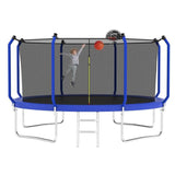 12FT Blue Heavy-Duty Sport Trampoline With Basketball Hoop For Fun - MERSCO SPORTS