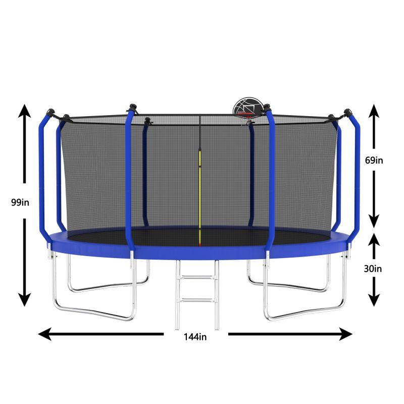 12FT Blue Heavy-Duty Sport Trampoline With Basketball Hoop For Fun - MERSCO SPORTS