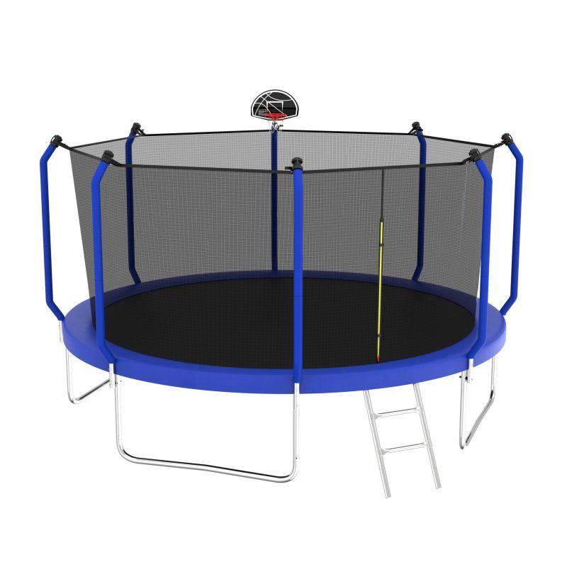 12FT Blue Heavy-Duty Sport Trampoline With Basketball Hoop For Fun - MERSCO SPORTS