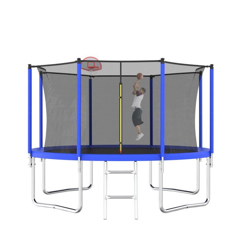 12FT Blue Backyard Heavy Duty Trampoline with Coating Spring Cover Padding - MERSCO SPORTS