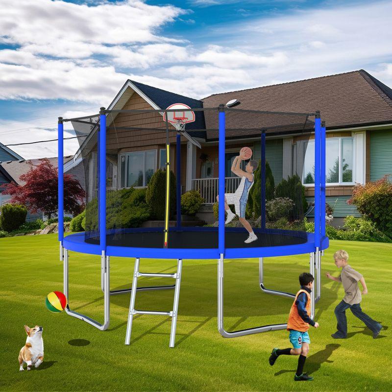 12FT Blue Backyard Heavy Duty Trampoline with Coating Spring Cover Padding - MERSCO SPORTS