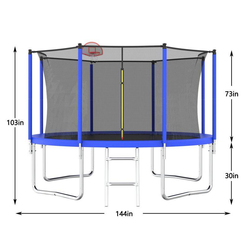 12FT Blue Backyard Heavy Duty Trampoline with Coating Spring Cover Padding - MERSCO SPORTS