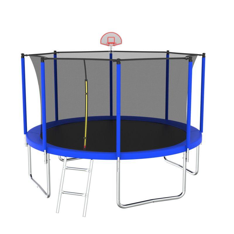 12FT Blue Backyard Heavy Duty Trampoline with Coating Spring Cover Padding - MERSCO SPORTS