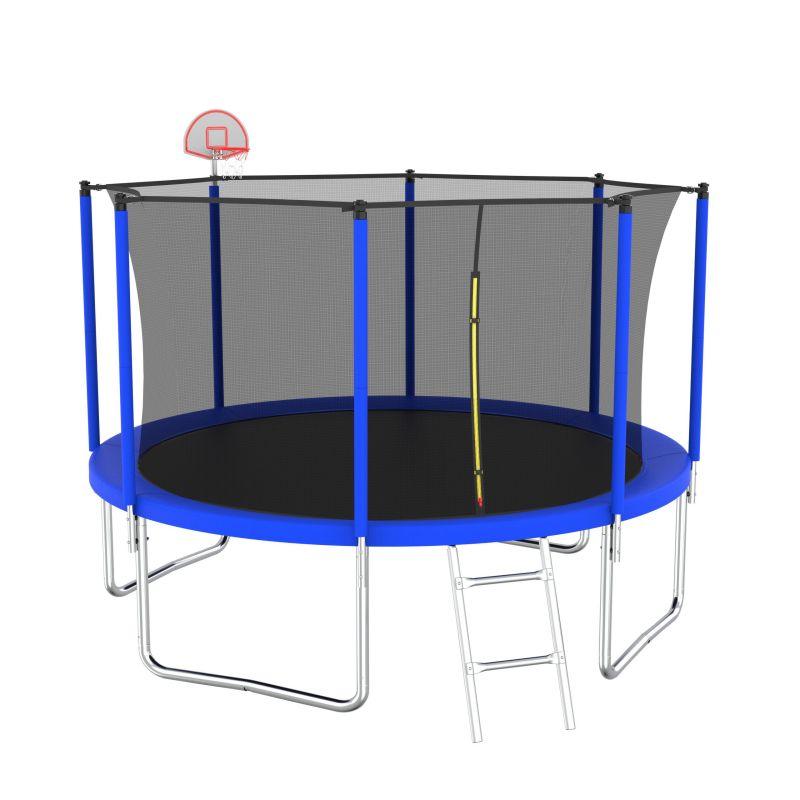 12FT Blue Backyard Heavy Duty Trampoline with Coating Spring Cover Padding - MERSCO SPORTS