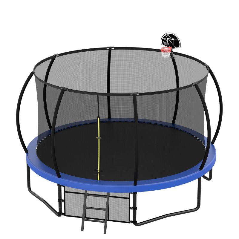 12FT Blue Outdoor Exercise Trampoline For Backyard with Safety Net - MERSCO SPORTS