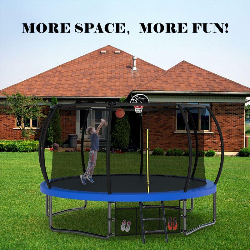 12FT Blue Outdoor Exercise Trampoline For Backyard with Safety Net - MERSCO SPORTS