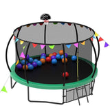 12FT Green Large Trampoline for fun with Flag - MERSCO SPORTS