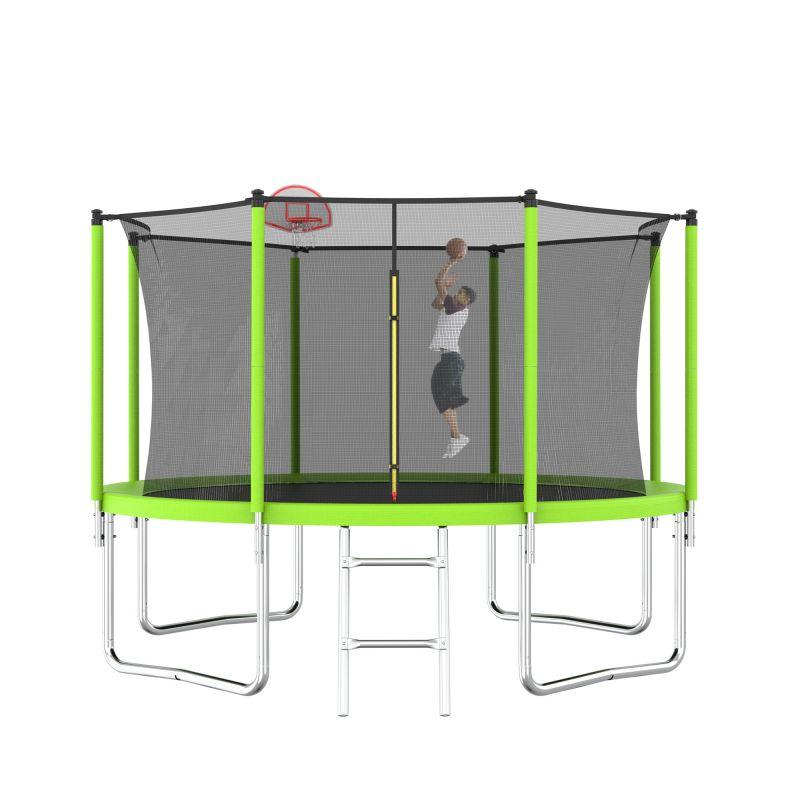 12FT Green Large Trampoline with Enclosure Net For Kids&Adults - MERSCO SPORTS