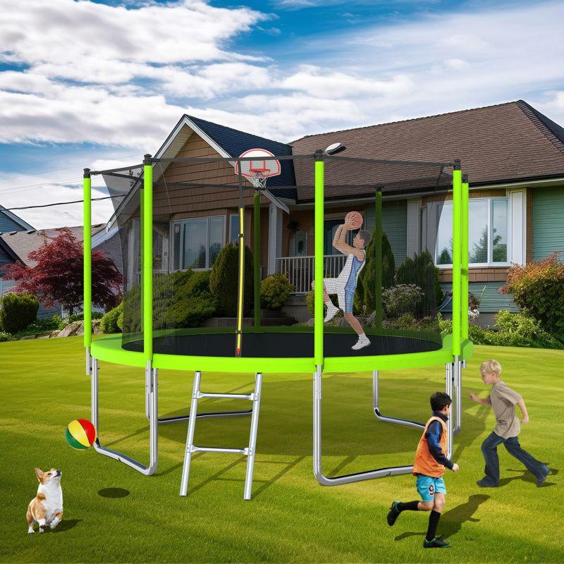 12FT Green Large Trampoline with Enclosure Net For Kids&Adults - MERSCO SPORTS