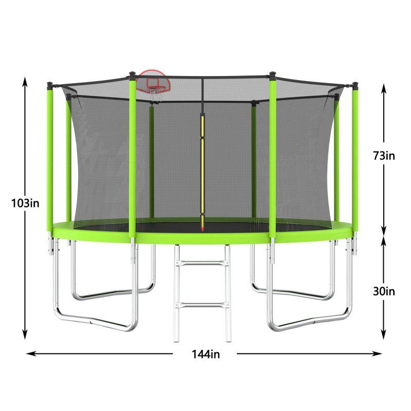 12FT Green Large Trampoline with Enclosure Net For Kids&Adults - MERSCO SPORTS