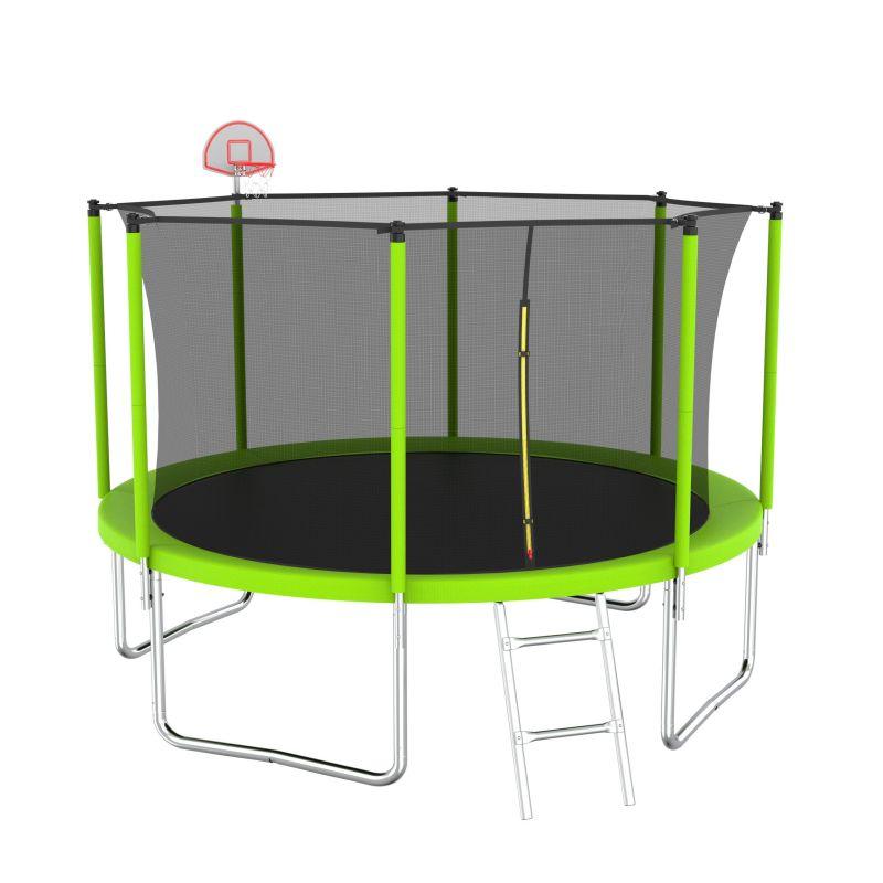 12FT Green Large Trampoline with Enclosure Net For Kids&Adults - MERSCO SPORTS