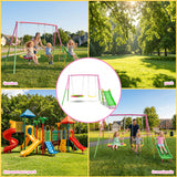 MERSCO 3-in-1 Heavy Duty Outdoor Swing Set with Slide - Pink