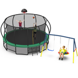 Mersco 16FT Heavy Duty Trampoline with Enclosure Net & Swing Set Outdoor Big Trampoline for Backyard, Kids Trampoline with Basketball Hoop, 1320LBS Capacity (Green)