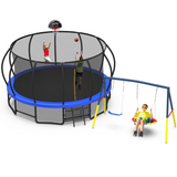 Mersco 16FT Heavy Duty Trampoline with Enclosure Net & Swing Set Outdoor Big Trampoline for Backyard, Kids Trampoline with Basketball Hoop, 1320LBS Capacity (Blue)