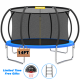 Mersco 14ft Trampoline for Kids and Adults,Pumpkin Outdoor Trampoline with Enclosure and Net,Kids Trampoline 1320lbs Loading,Birthday Gifts,Blue