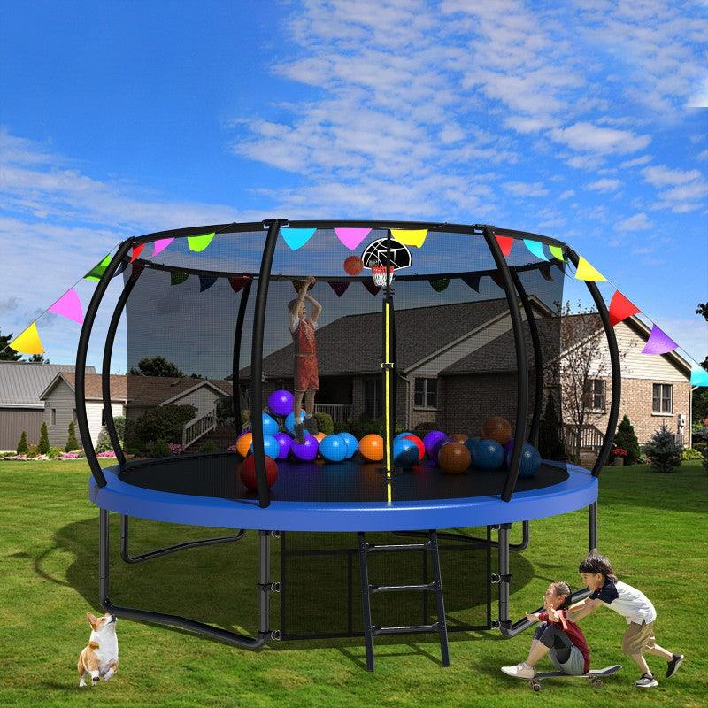 14FT Blue Heavy Duty Trampoline with Flag&Balloon Suit - MERSCO SPORTS