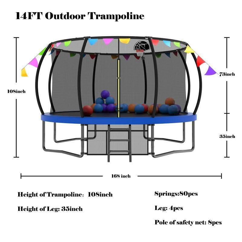 14FT Blue Heavy Duty Trampoline with Flag&Balloon Suit - MERSCO SPORTS