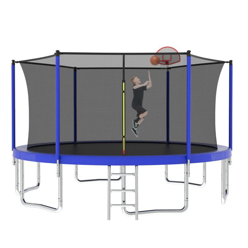 14FT Blue Outdoor Adult Sport Recreational Trampoline With Safety Net - MERSCO SPORTS