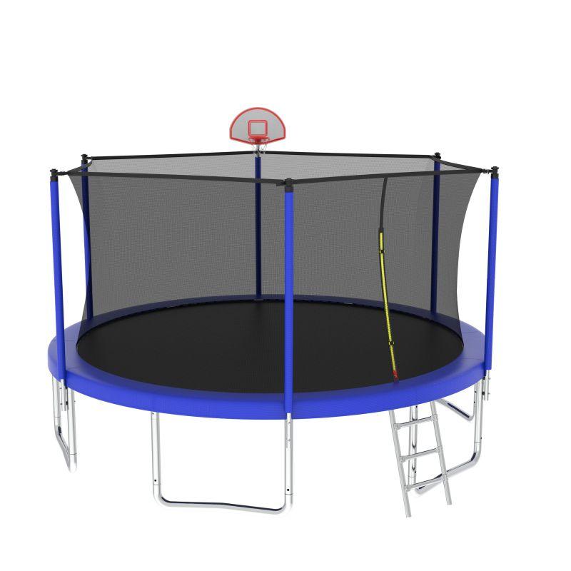 14FT Blue Outdoor Adult Sport Recreational Trampoline With Safety Net - MERSCO SPORTS