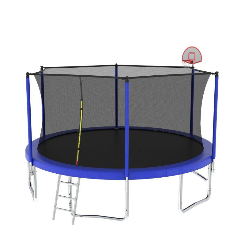 14FT Blue Outdoor Adult Sport Recreational Trampoline With Safety Net - MERSCO SPORTS