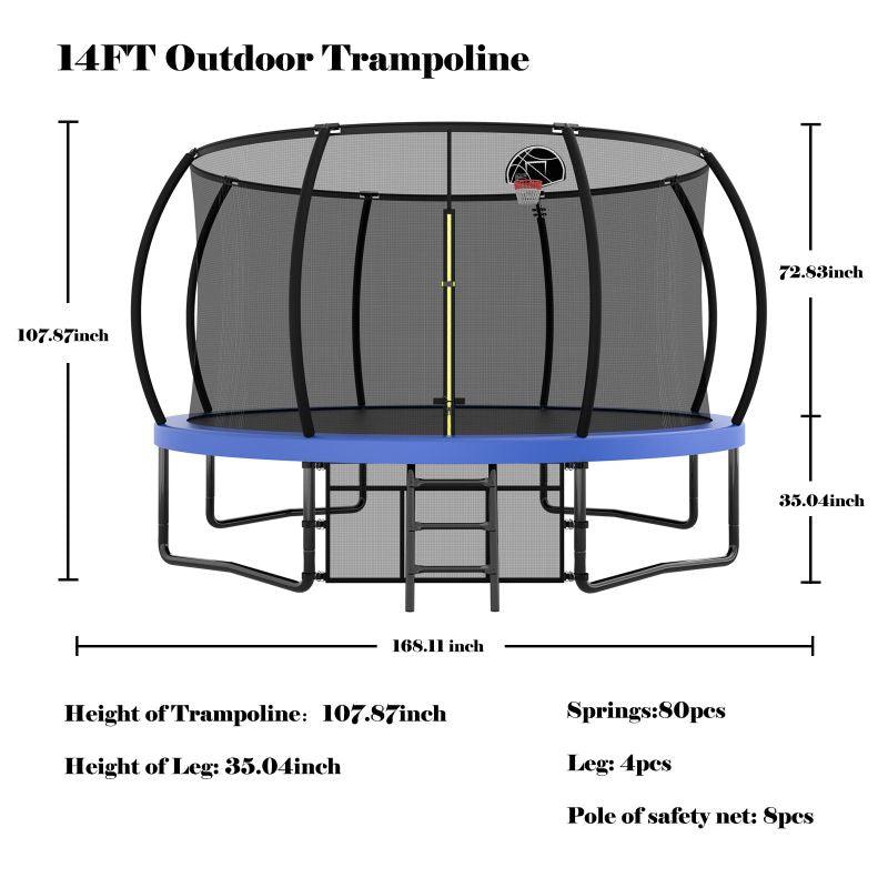 14FT Blue Big Trampoline For Kids&Adults with ASTM Approval - MERSCO SPORTS