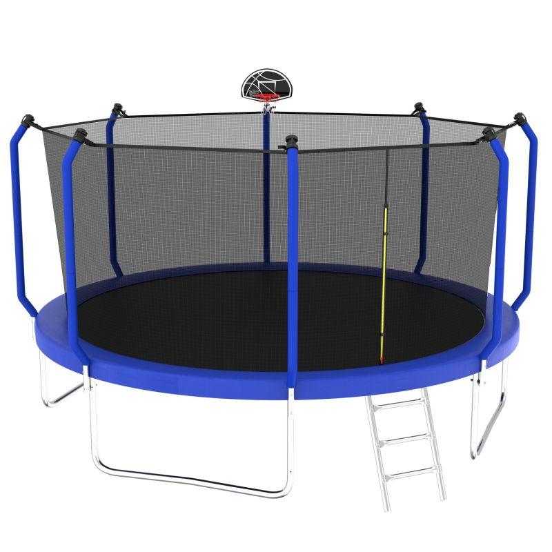 14FT Blue Recreational Trampolines for Kids With Ladder&Hoop - MERSCO SPORTS