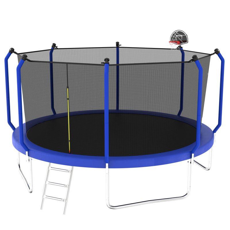 14FT Blue Recreational Trampolines for Kids With Ladder&Hoop - MERSCO SPORTS