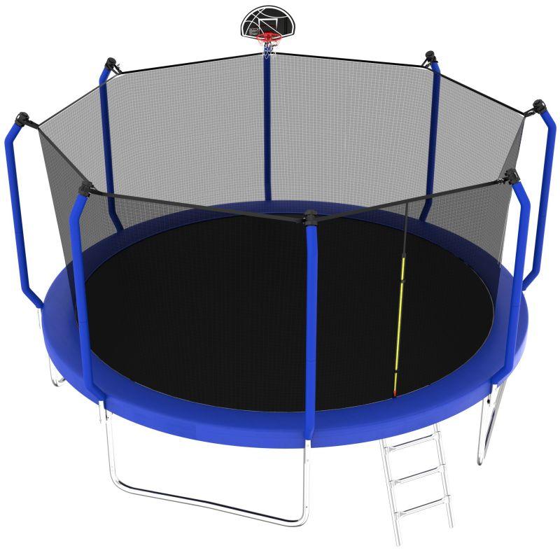 14FT Blue Recreational Trampolines for Kids With Ladder&Hoop - MERSCO SPORTS