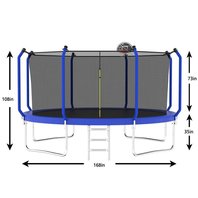 14FT Blue Recreational Trampolines for Kids With Ladder&Hoop - MERSCO SPORTS