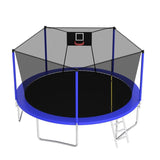Trampolín deportivo de tablero blando azul de 14 pies para la familia con red de seguridad y escalera