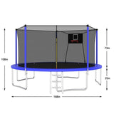 Trampolín deportivo de tablero blando azul de 14 pies para la familia con red de seguridad y escalera