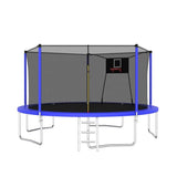 Trampolín deportivo de tablero blando azul de 14 pies para la familia con red de seguridad y escalera
