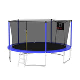Trampolín deportivo de tablero blando azul de 14 pies para la familia con red de seguridad y escalera