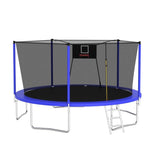 Trampolín deportivo de tablero blando azul de 14 pies para la familia con red de seguridad y escalera