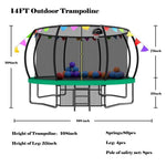 14FT Green Exercises Trampoline with Flag&Balloon Suit - MERSCO SPORTS