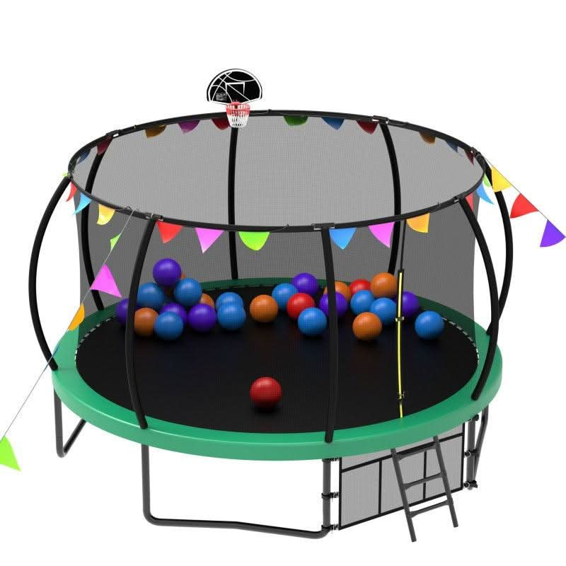 14FT Green Exercises Trampoline with Flag&Balloon Suit - MERSCO SPORTS