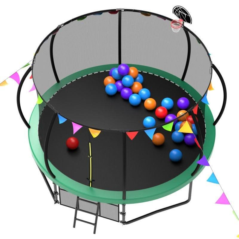 14FT Green Exercises Trampoline with Flag&Balloon Suit - MERSCO SPORTS