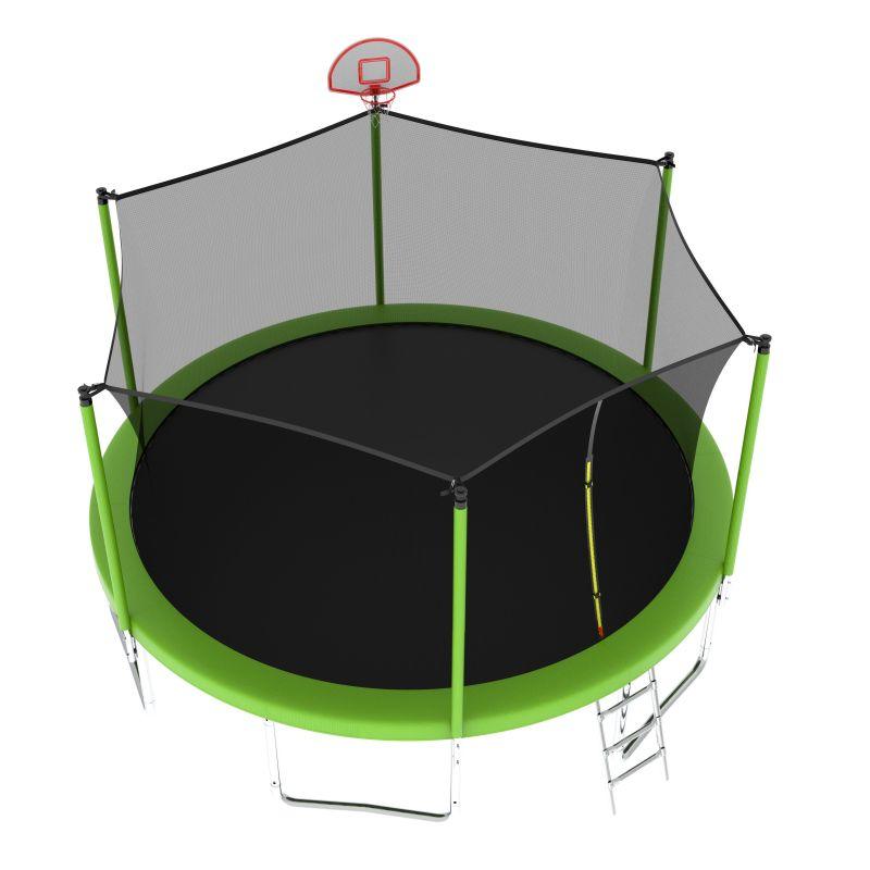 14FT Green Heavy-Duty Round Trampoline Kids With Ladder&Basketball Hoop - MERSCO SPORTS