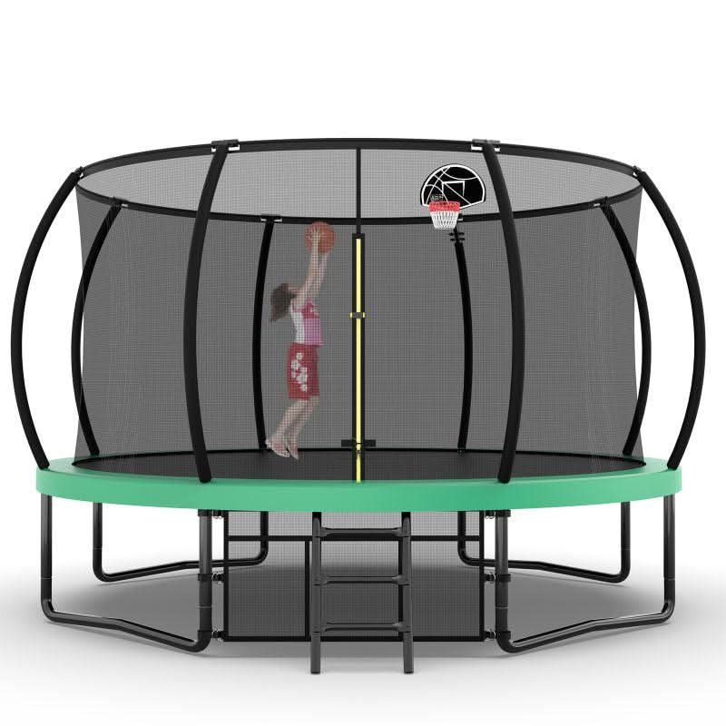 14FT Green Sport Recreational Outdoor Trampoline Exercise Equipment - MERSCO SPORTS