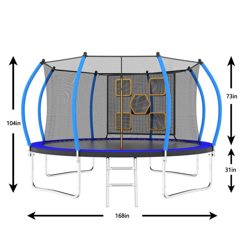 14FT New Design Blue&Black Backyard Trampoline With Enclosure - MERSCO SPORTS