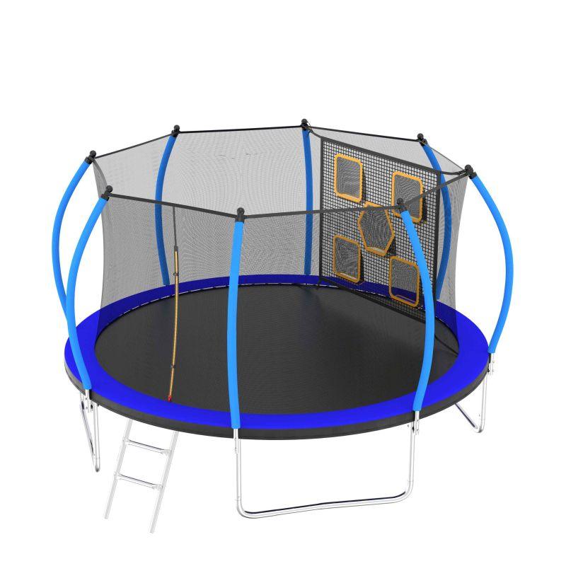 14FT New Design Blue&Black Backyard Trampoline With Enclosure - MERSCO SPORTS