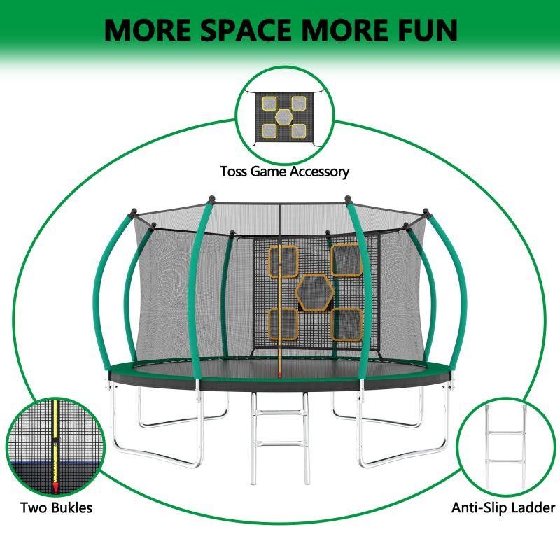 14FT New Design Green&Black Trampoline with Safety Enclosure Net - MERSCO SPORTS